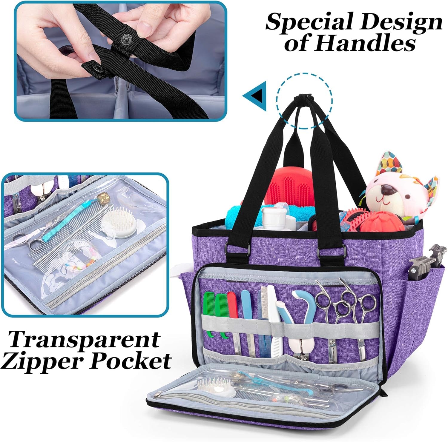 Dog Grooming Tote Bag, Cat Grooming Tools Organizer for Pets Grooming Kit, Purple