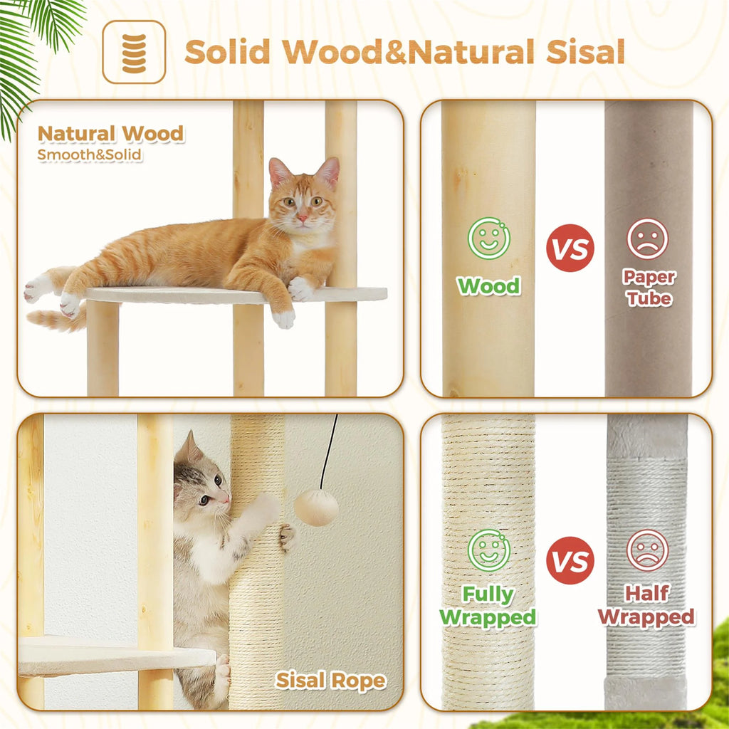 53" Cat Tree for Indoor Cats, Multi-Level Cat Climbing Tower with Sisal Scratching Posts and Top Perch, Beige