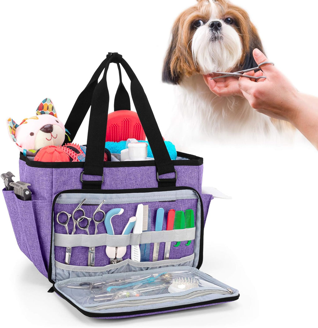 Dog Grooming Tote Bag, Cat Grooming Tools Organizer for Pets Grooming Kit, Purple