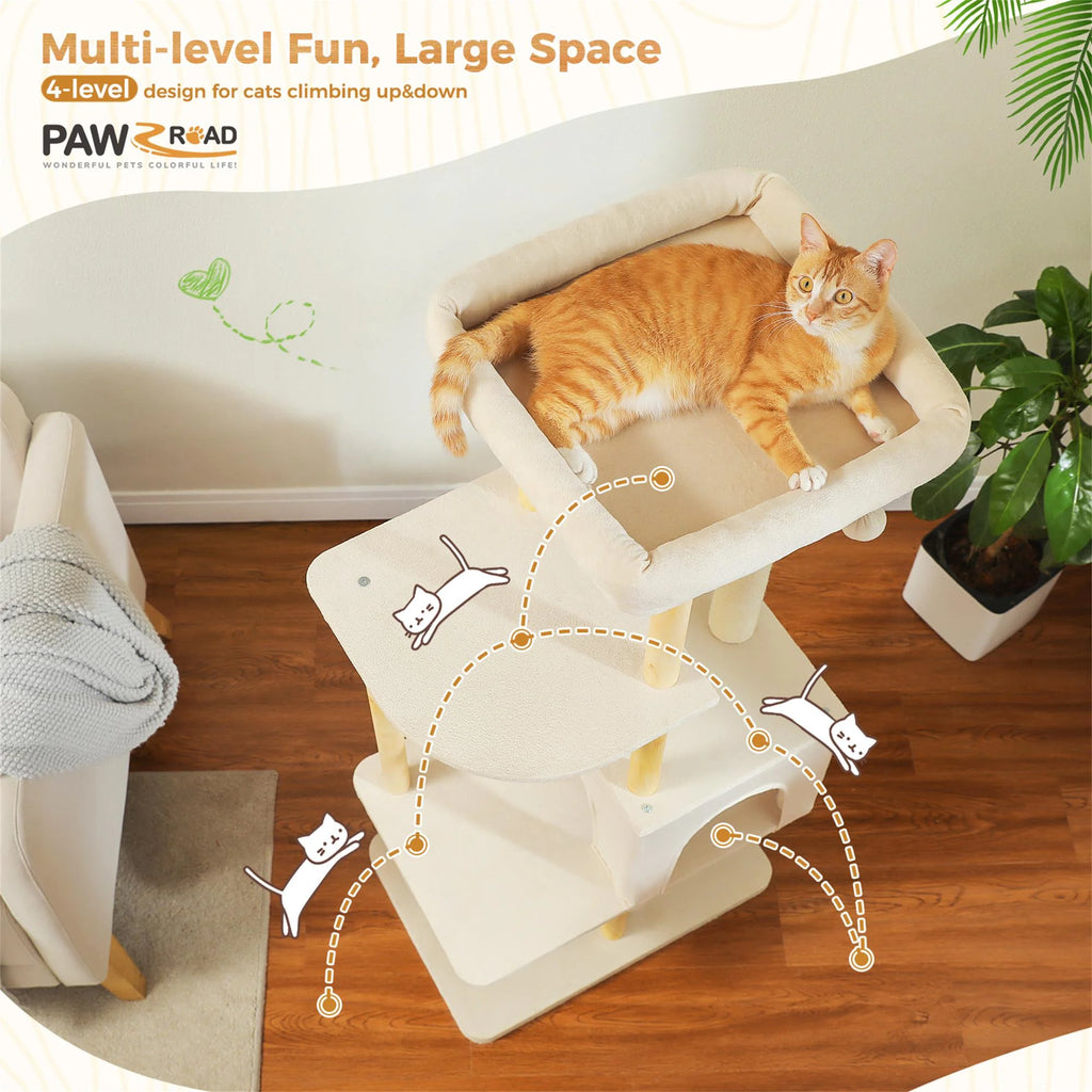53" Cat Tree for Indoor Cats, Multi-Level Cat Climbing Tower with Sisal Scratching Posts and Top Perch, Beige