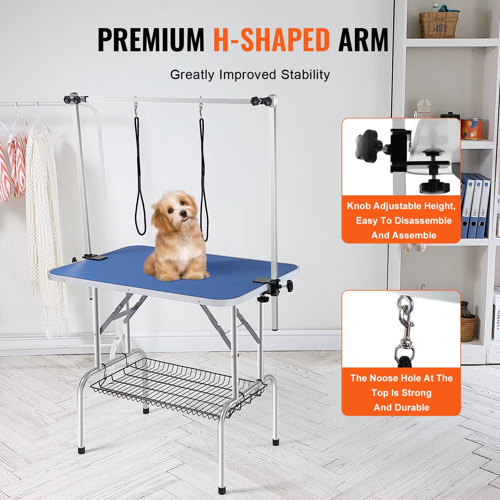 Succebuy Pet Grooming Table Two Arms with Clamp Dog Grooming Station Foldable Stand for Medium Small Dogs with Grooming Loop