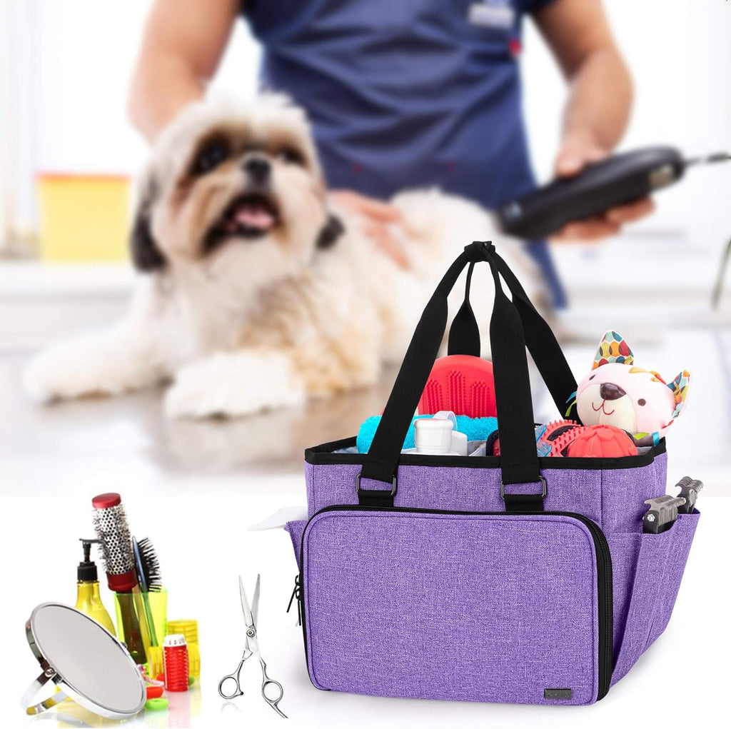Dog Grooming Tote Bag, Cat Grooming Tools Organizer for Pets Grooming Kit, Purple