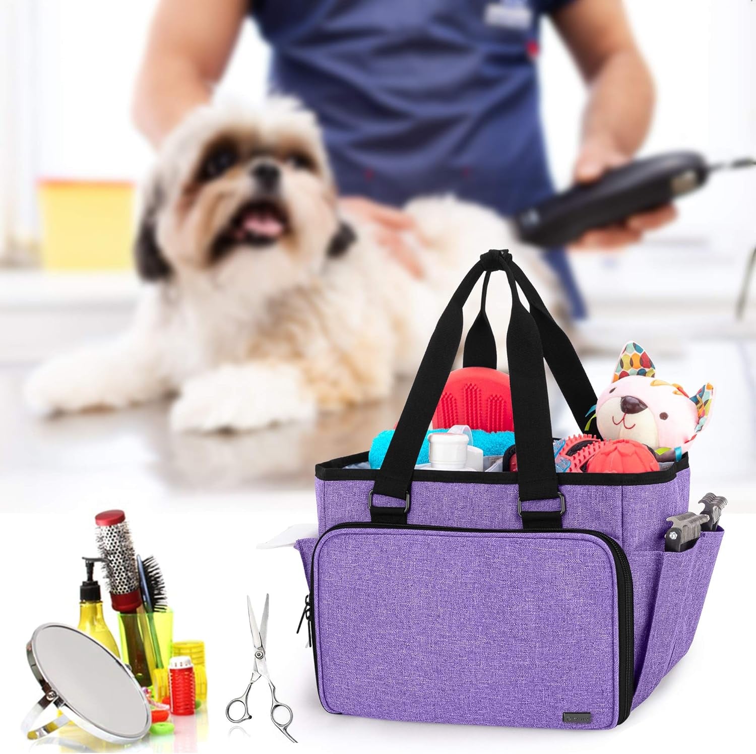 Dog Grooming Tote Bag, Cat Grooming Tools Organizer for Pets Grooming Kit, Purple