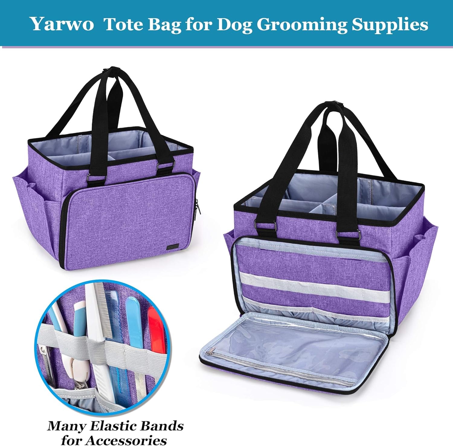 Dog Grooming Tote Bag, Cat Grooming Tools Organizer for Pets Grooming Kit, Purple