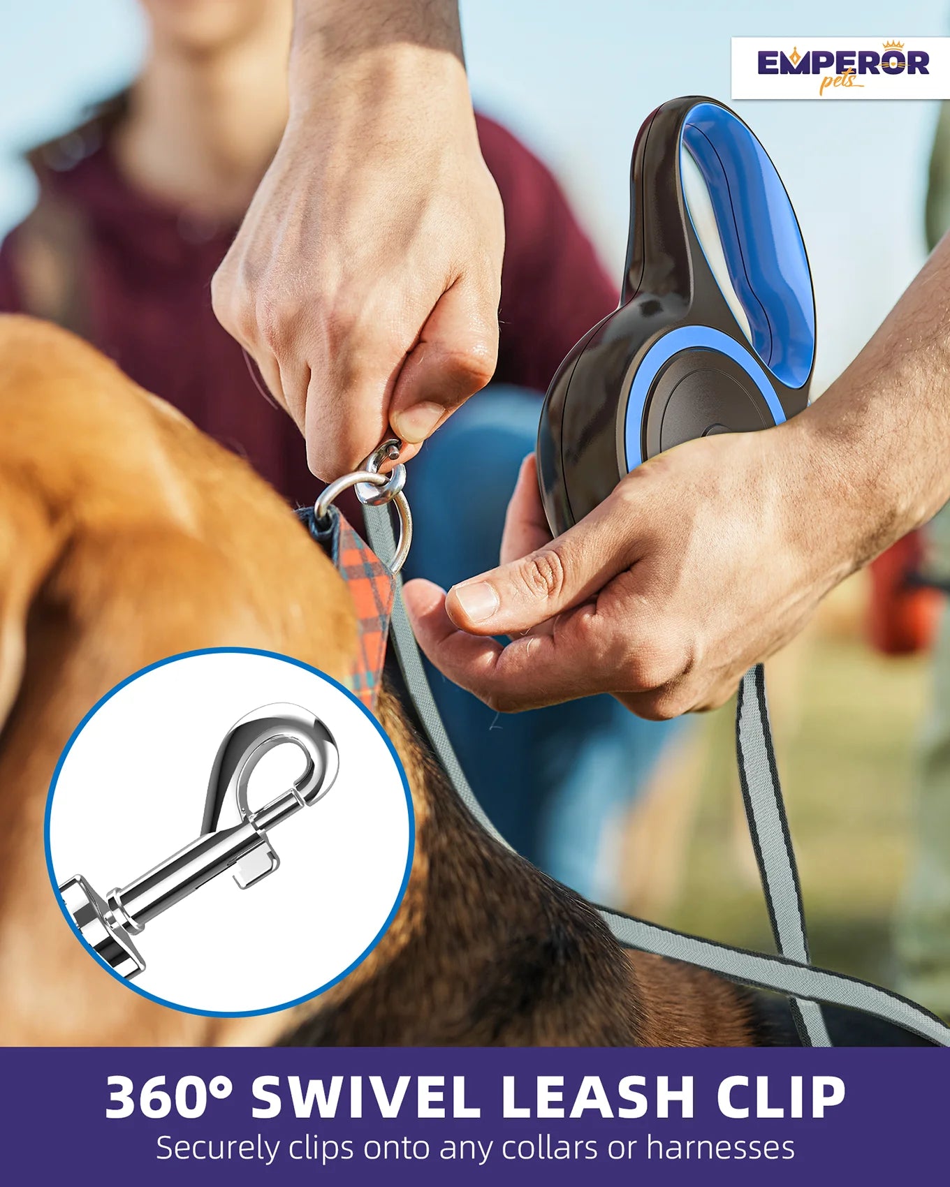 26 Ft Retractable Dog Leash for Large Dogs, Blue, Supports up to 110 Lbs -BL26