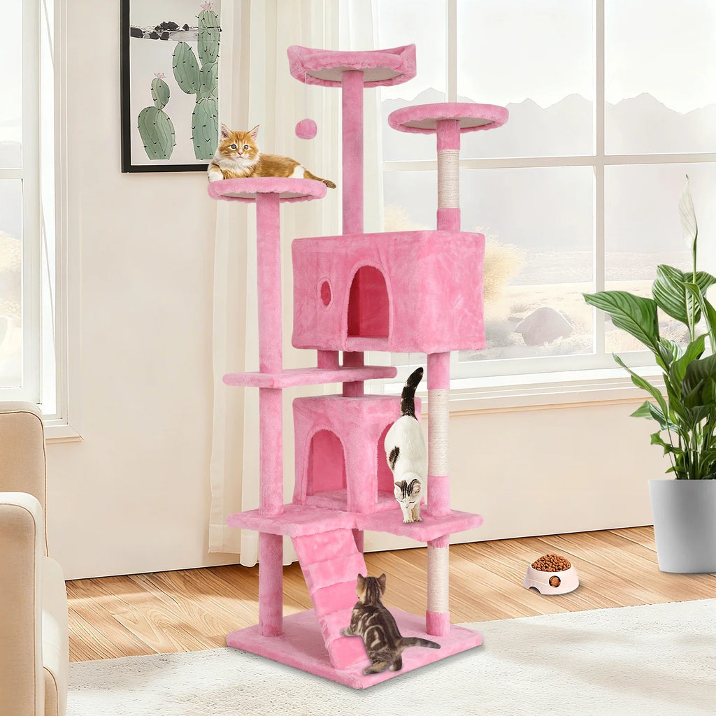 70" Cat Tree Cat Condo Cat Trees and Towers Multi-Level Activity Center Cat Playhouse with Sisal Scratching Posts & Perch for Kittens, Easy to Assemble, Pink