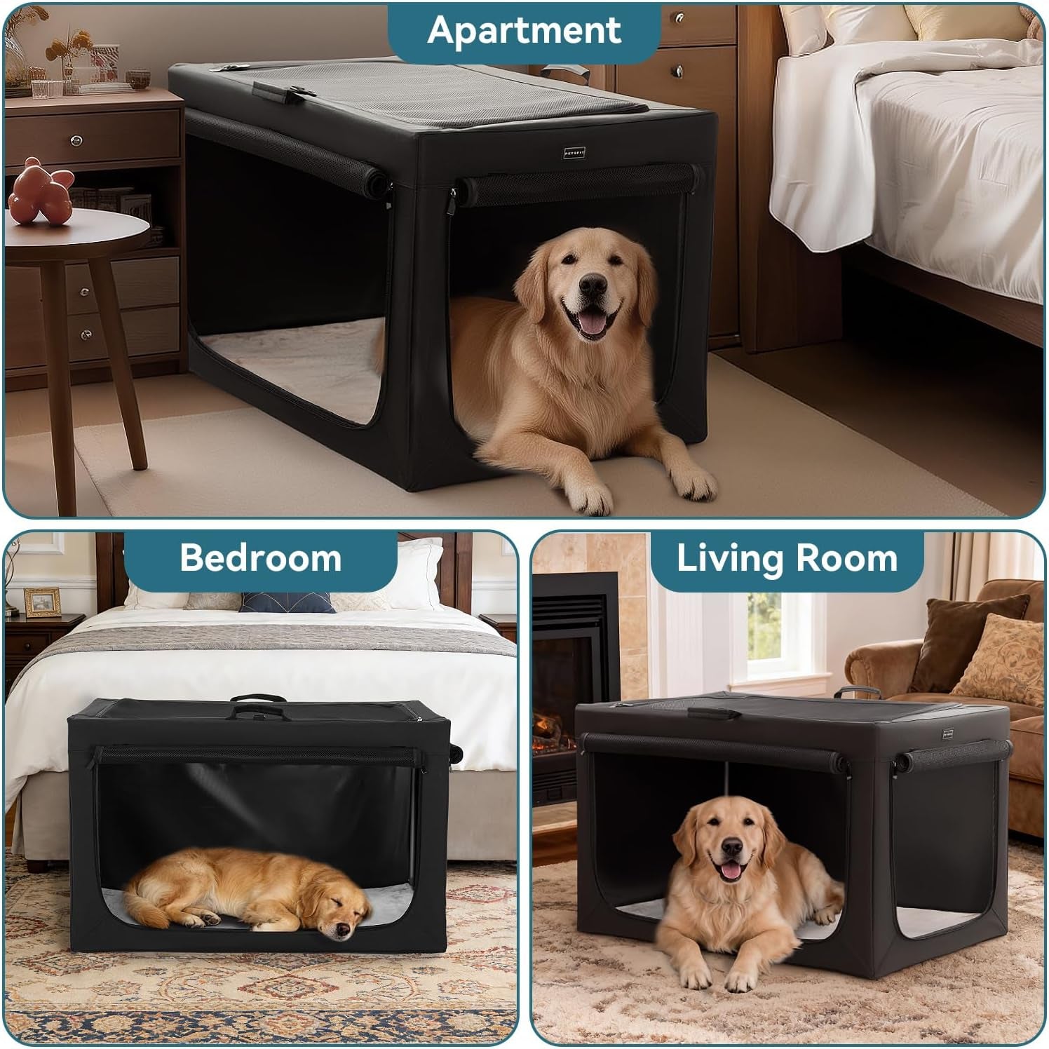 Portable Dog Crate for Small Dogs, – 24" Soft Dog Travel Crates with Lockable Zippers & Thicken Mat, Adjustable Patented Spiral Steel Frame, Collapsible Kennel for Indoor & Outdoor