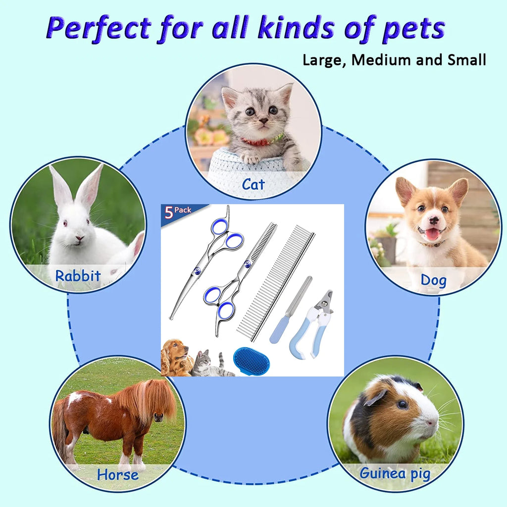 5 Pack Dog Grooming Scissors Set, Best Combo Dog Cat Grooming Kit, Professional