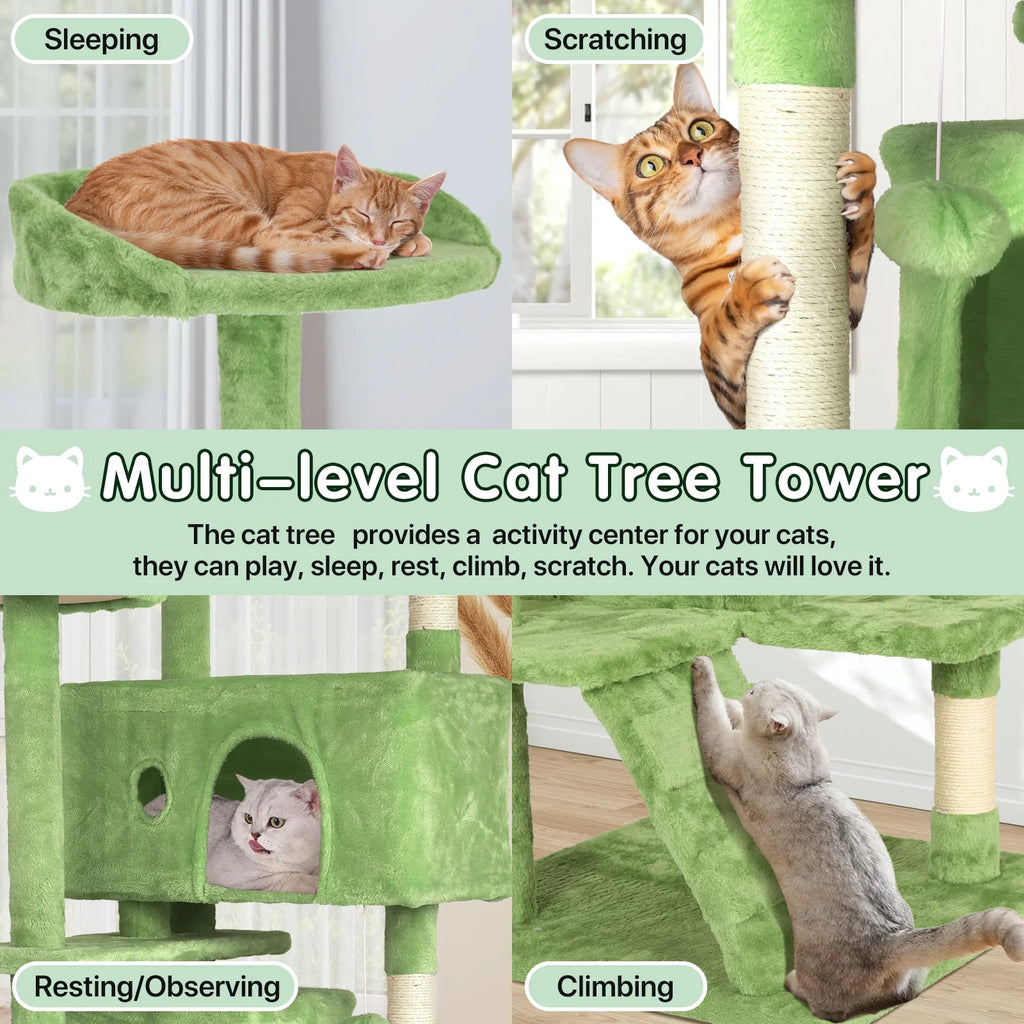 70" Cat Tree Cat Condo Cat Trees and Towers Multi-Level Activity Center Cat Playhouse with Sisal Scratching Posts & Perch for Kittens, Easy to Assemble, Green