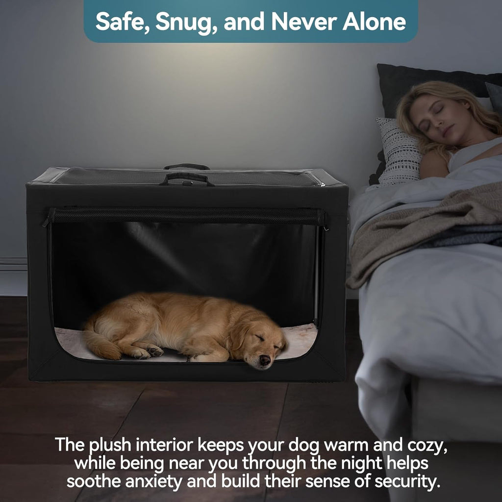 Portable Dog Crate for Small Dogs, – 24" Soft Dog Travel Crates with Lockable Zippers & Thicken Mat, Adjustable Patented Spiral Steel Frame, Collapsible Kennel for Indoor & Outdoor