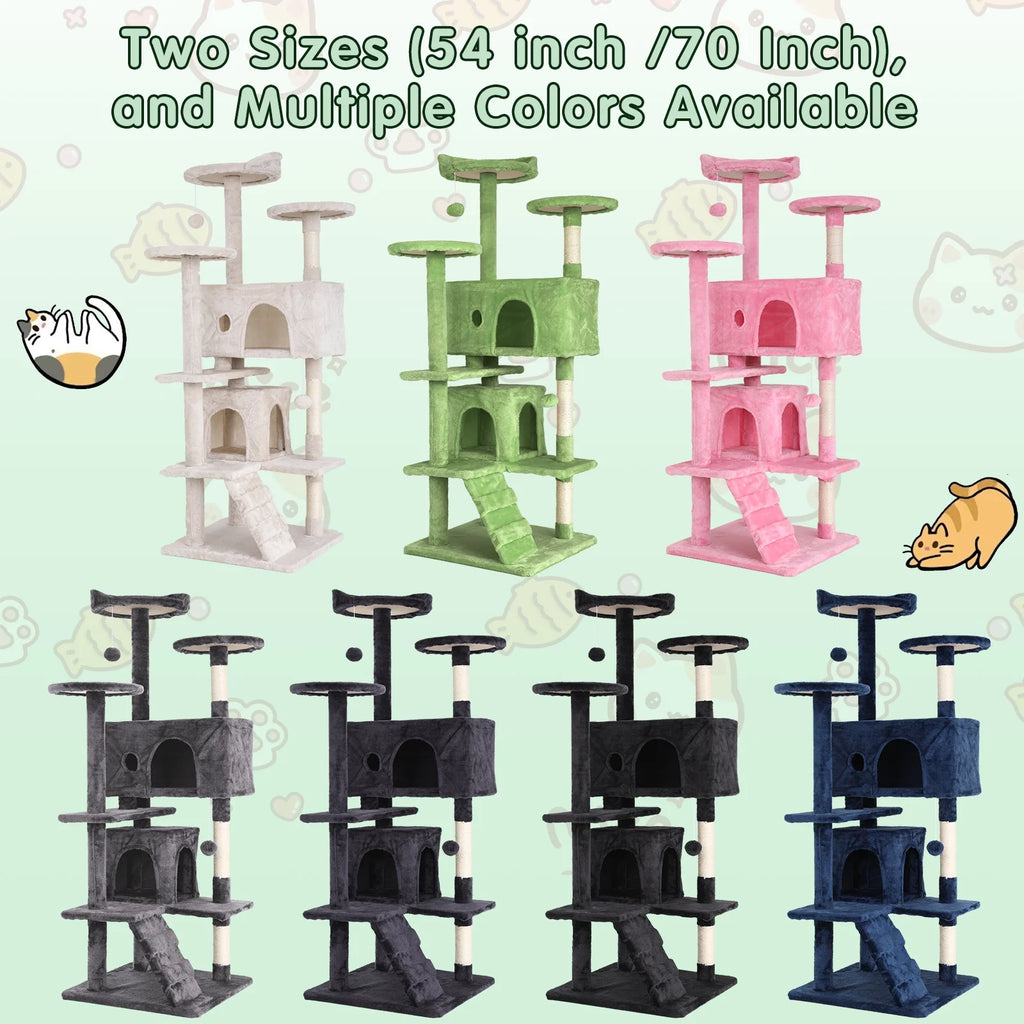 70" Cat Tree Cat Condo Cat Trees and Towers Multi-Level Activity Center Cat Playhouse with Sisal Scratching Posts & Perch for Kittens, Easy to Assemble, Green