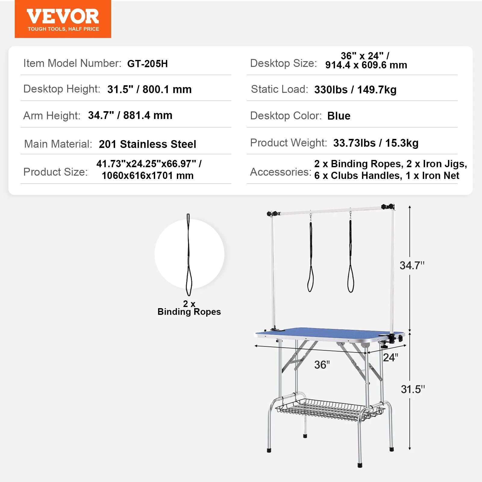 Pet Grooming Table with Two Arms and Foldable Stand