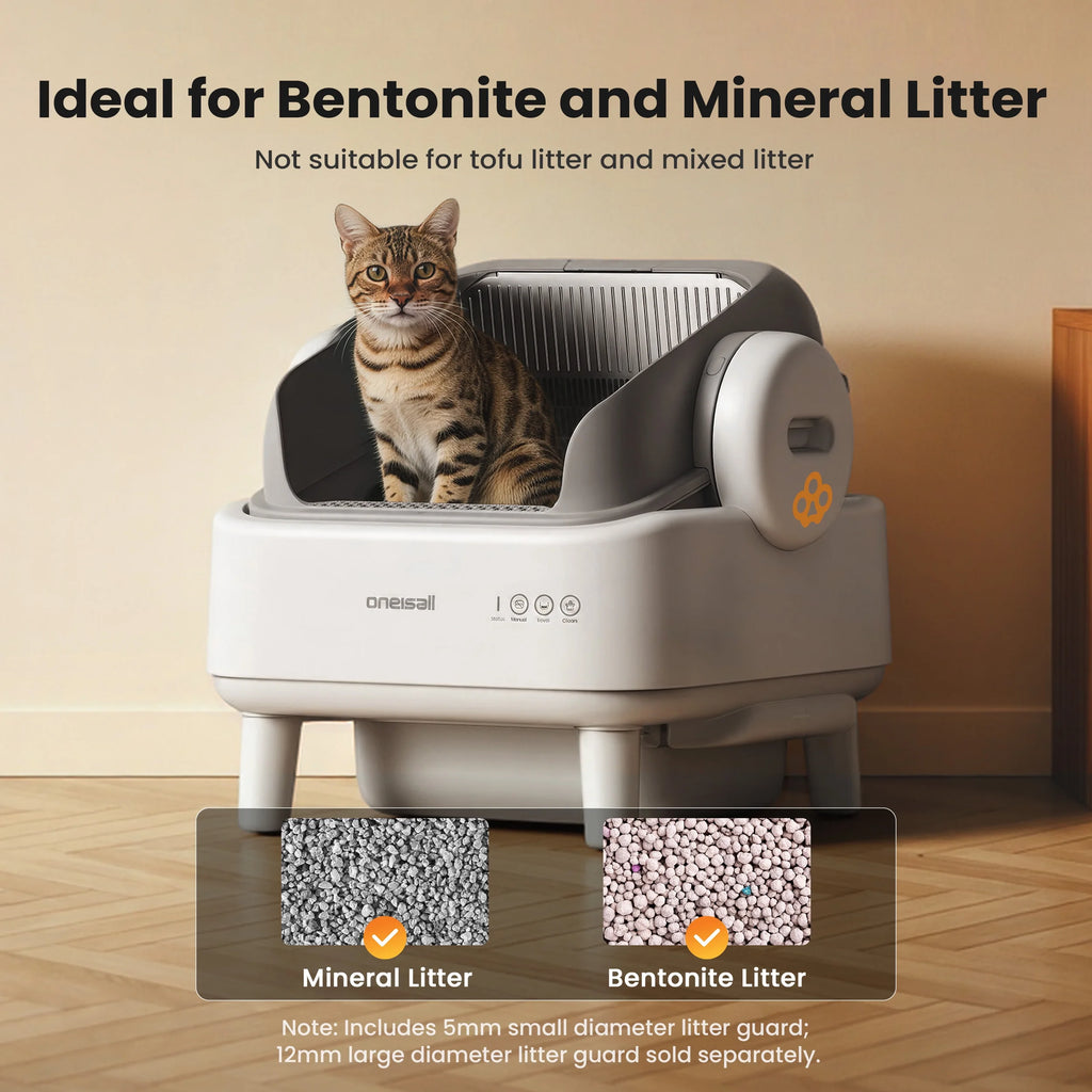 AB01 Automatic Cat Litter Box with 17 Safety Sensors, Open Top Self Cleaning Litter Box for Multiple Cats, Automatic Litter Box with Washable Silicone Lining & 40 Waste Bags, White