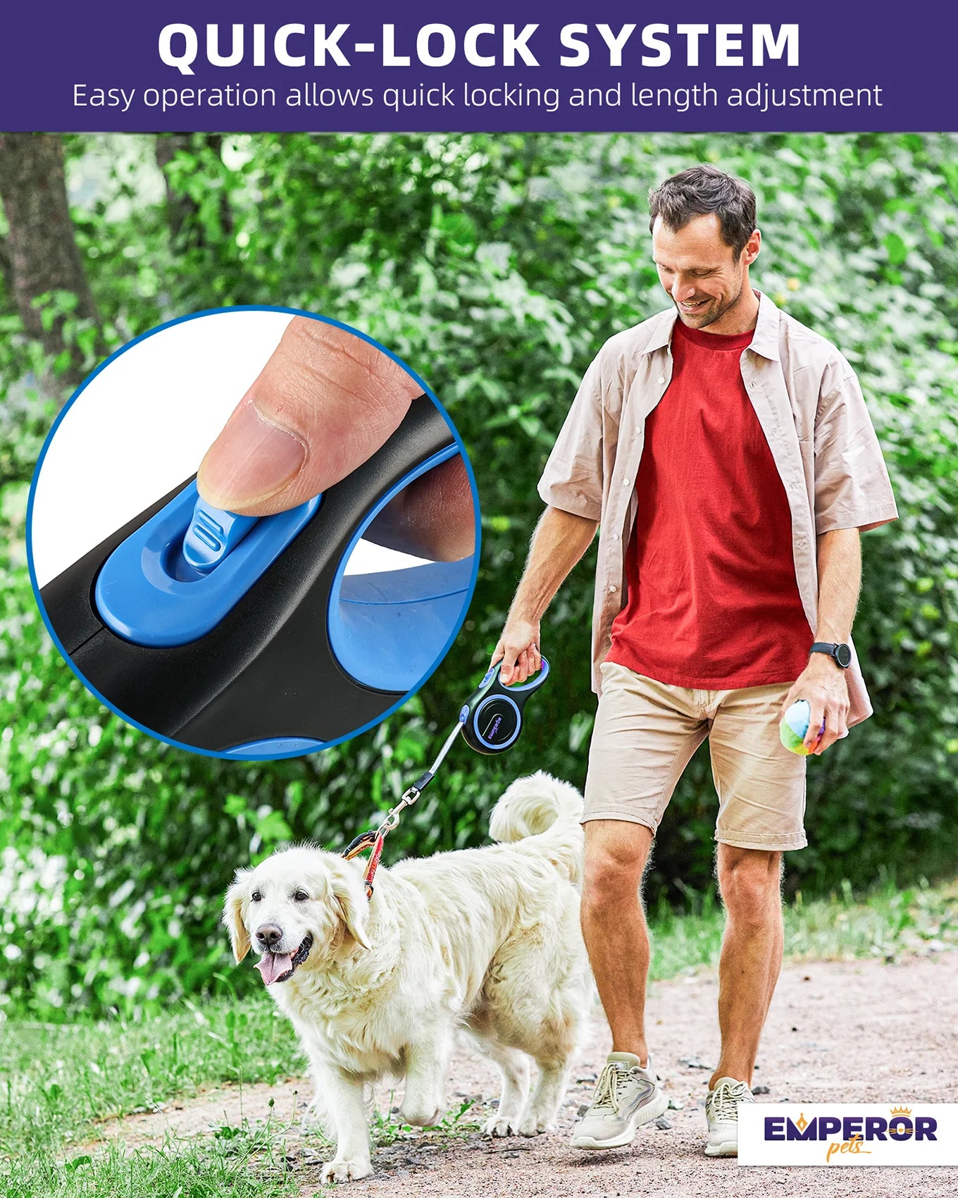 26 Ft Retractable Dog Leash for Large Dogs, Blue, Supports up to 110 Lbs -BL26