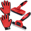 Complete Professional Pet Grooming Kit Self Cleaning Slicker Brush for Dogs & Cats - Pro Grooming Brushes Effectively Reduces Shedding Fur Hair Remover Brush Gloves - Combo Gift Set