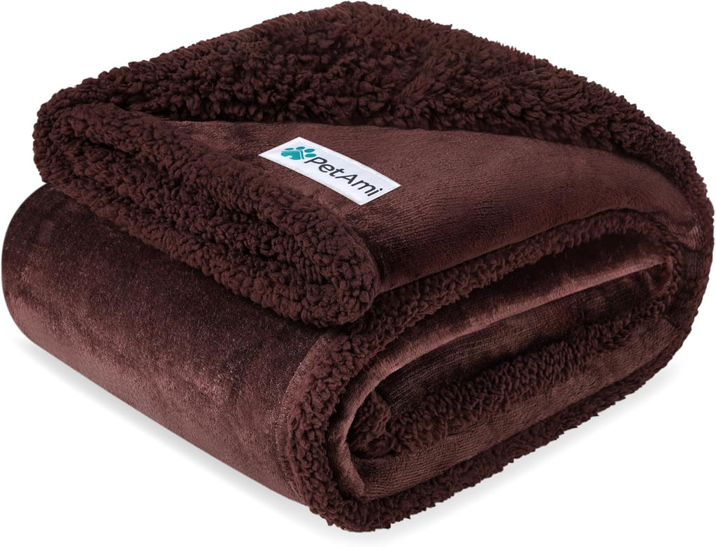 Waterproof Dog Blanket for Couch, Extra Large 80X60, Pee Proof Sherpa Fleece Reversible Pet Throw, Furniture Protector for Bed Sofa Crate Kennel, Soft Washable Cover for Dog Cat, Brown Sherpa