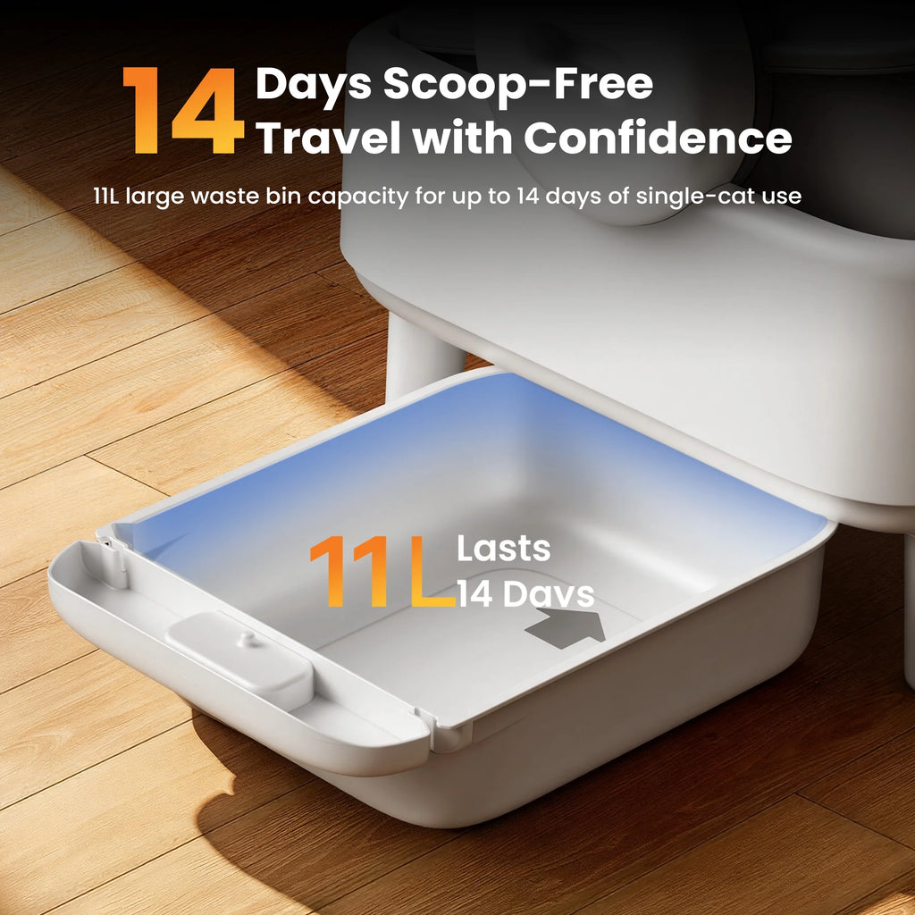 AB01 Automatic Cat Litter Box with 17 Safety Sensors, Open Top Self Cleaning Litter Box for Multiple Cats, Automatic Litter Box with Washable Silicone Lining & 40 Waste Bags, White