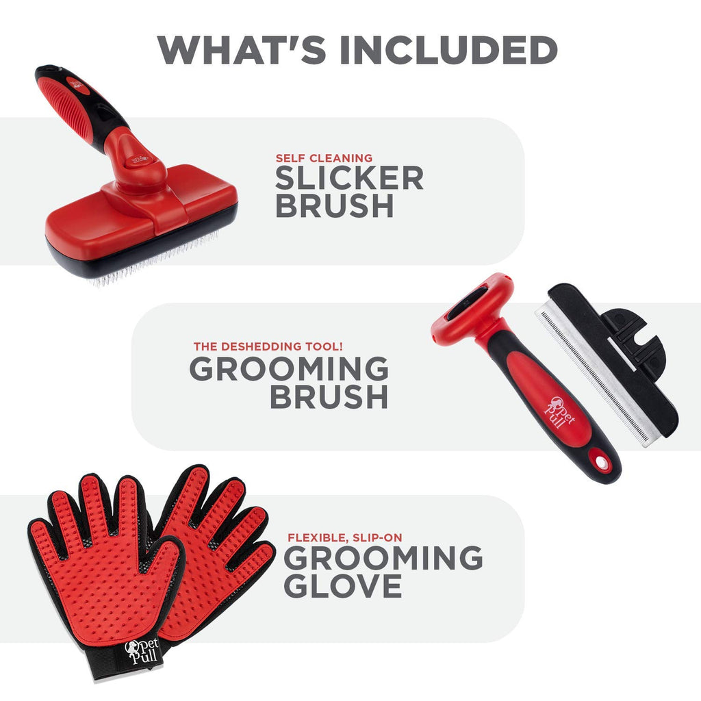 Complete Professional Pet Grooming Kit Self Cleaning Slicker Brush for Dogs & Cats - Pro Grooming Brushes Effectively Reduces Shedding Fur Hair Remover Brush Gloves - Combo Gift Set