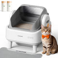 AB01 Automatic Cat Litter Box with 17 Safety Sensors, Open Top Self Cleaning Litter Box for Multiple Cats, Automatic Litter Box with Washable Silicone Lining & 40 Waste Bags, White