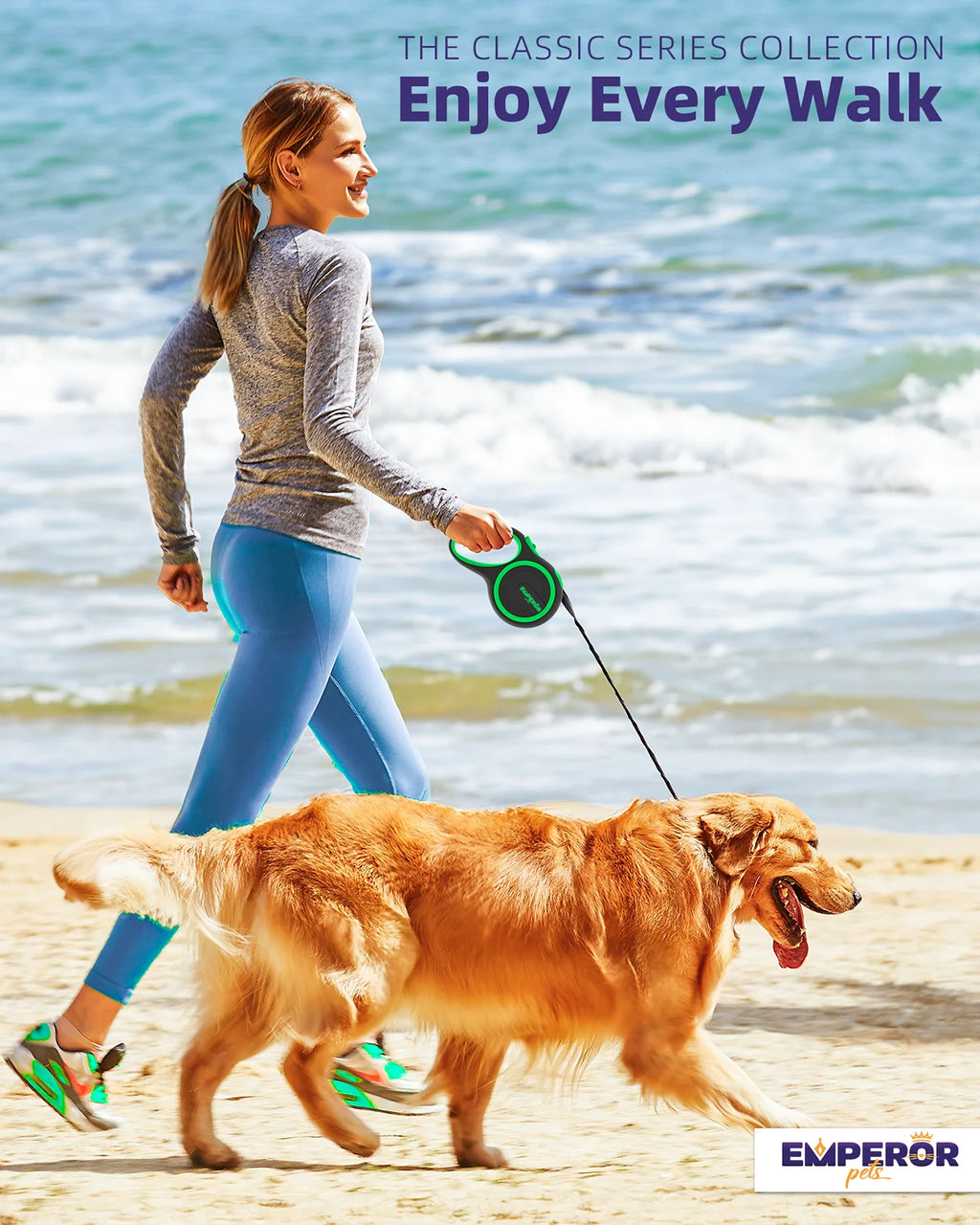 Zinc Alloy Retractable Dog Leash, 26 Ft Durable Slip Control Tape for Large Dogs up to 110 Lbs -GR26