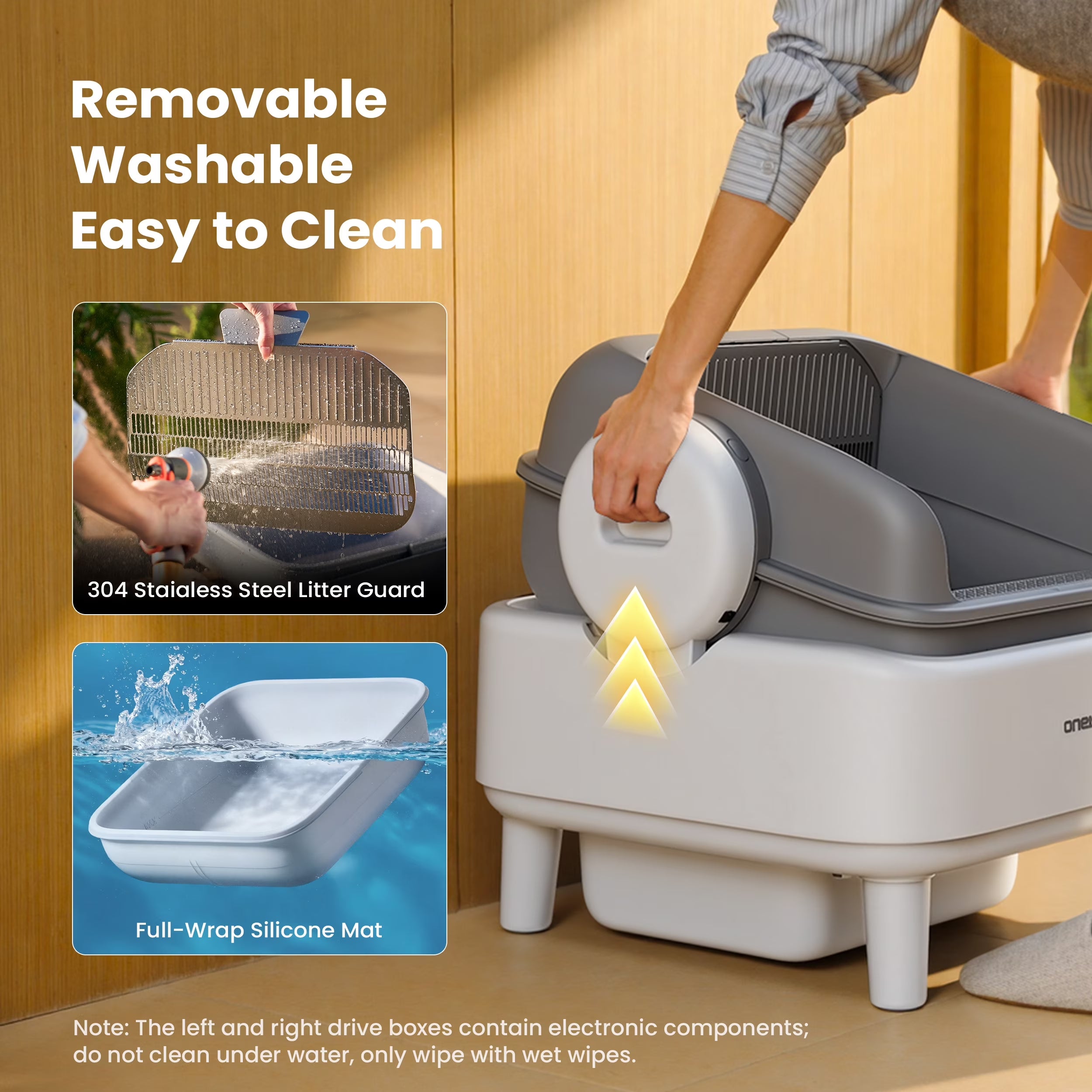 AB01 Automatic Cat Litter Box with 17 Safety Sensors, Open Top Self Cleaning Litter Box for Multiple Cats, Automatic Litter Box with Washable Silicone Lining & 40 Waste Bags, White