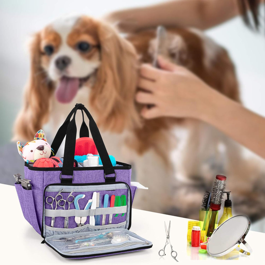 Dog Grooming Tote Bag, Cat Grooming Tools Organizer for Pets Grooming Kit, Purple