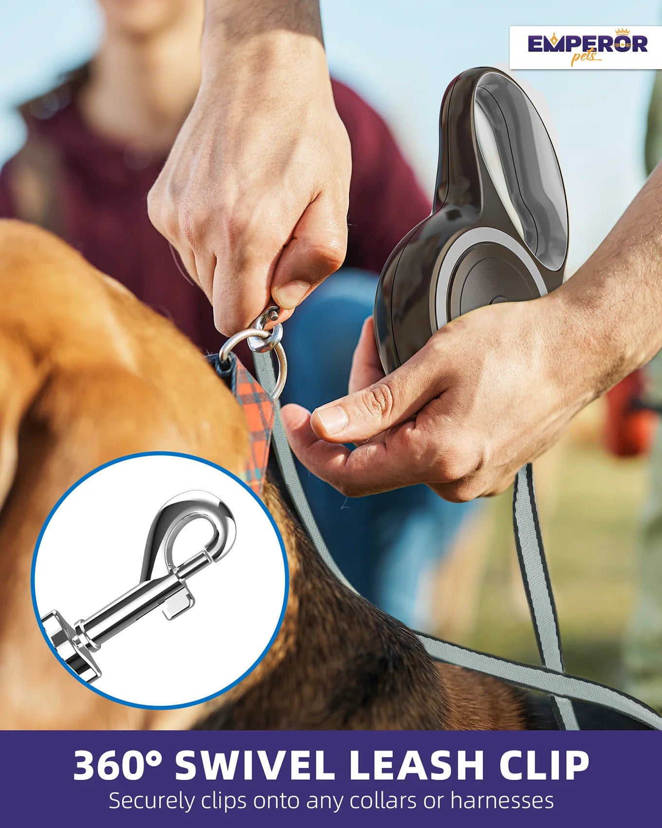 26 Ft Retractable Dog Leash for Large Dogs, up to 110 Lbs, Heavy Duty, Gray - GY26