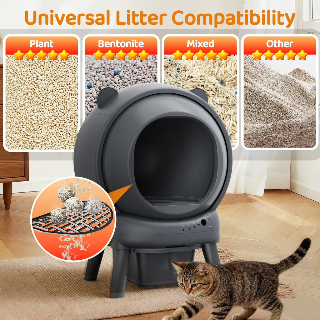 Automatic Cat Litter Box Self Cleaning, 100+15L Large Size Litter Box, 2.4G Wifi APP Control, Odor Removal, Safety Protection with Litter Mat & Liner