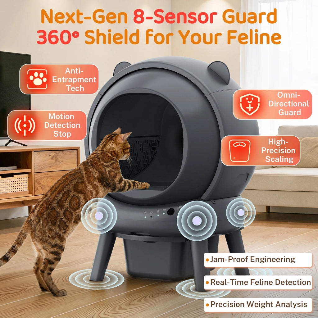 Automatic Cat Litter Box Self Cleaning, 100+15L Large Size Litter Box, 2.4G Wifi APP Control, Odor Removal, Safety Protection with Litter Mat & Liner