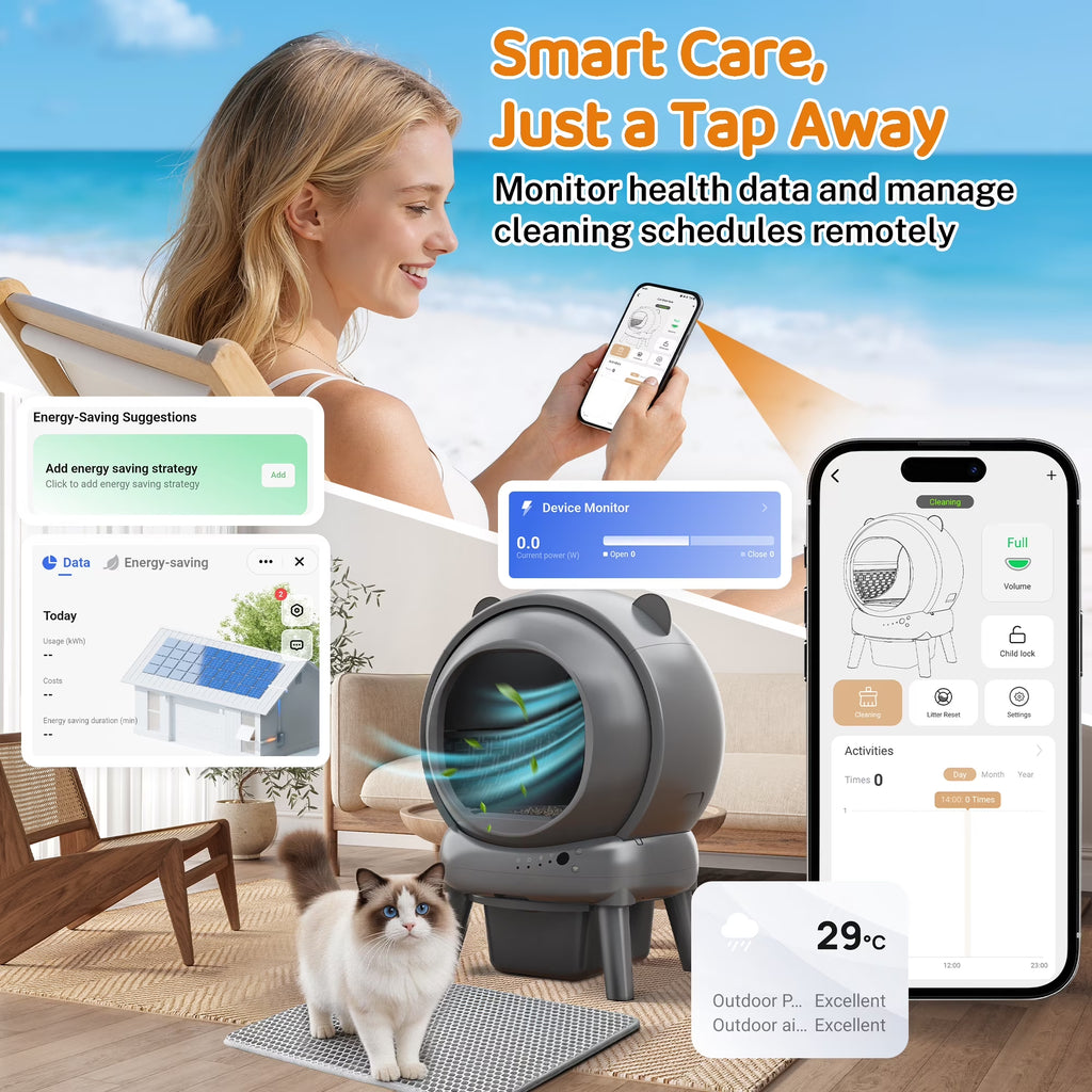 Automatic Cat Litter Box Self Cleaning, 100+15L Large Size Litter Box, 2.4G Wifi APP Control, Odor Removal, Safety Protection with Litter Mat & Liner