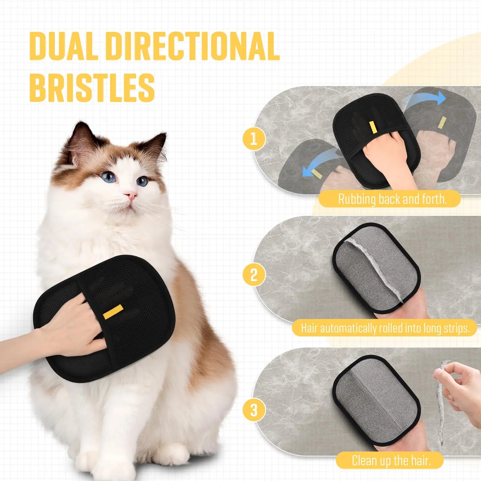 Pet Hair Remover Brushing Gloves – Remove Fur from Clothing, Furniture, Car Seats, Bedding & Upholstery Lint Hair Grooming Tool