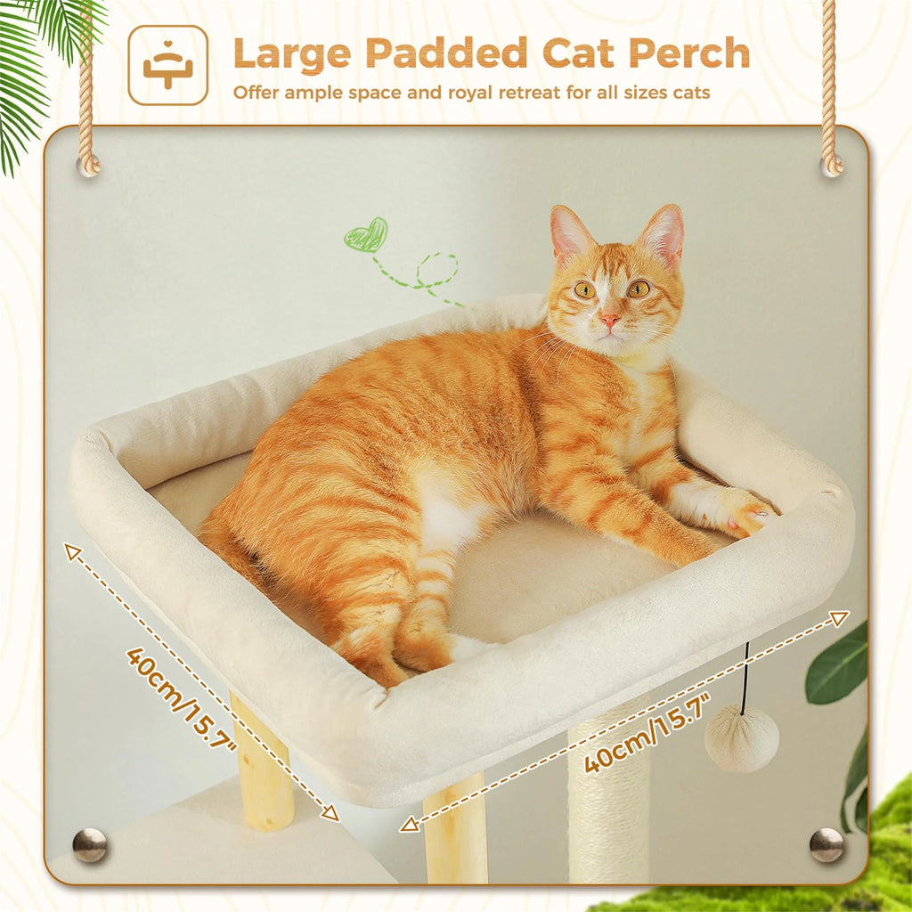 53" Cat Tree for Indoor Cats, Multi-Level Cat Climbing Tower with Sisal Scratching Posts and Top Perch, Beige