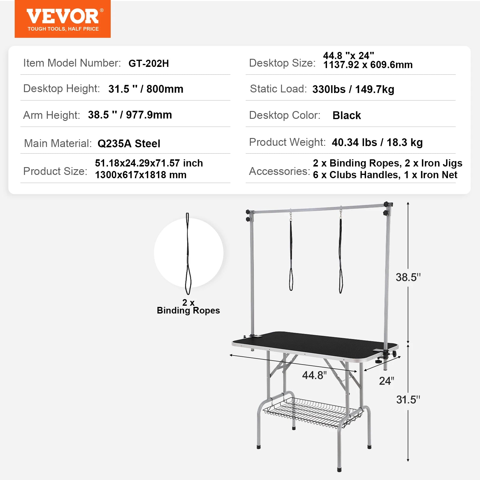 Pet Grooming Table with Two Arms and Foldable Stand