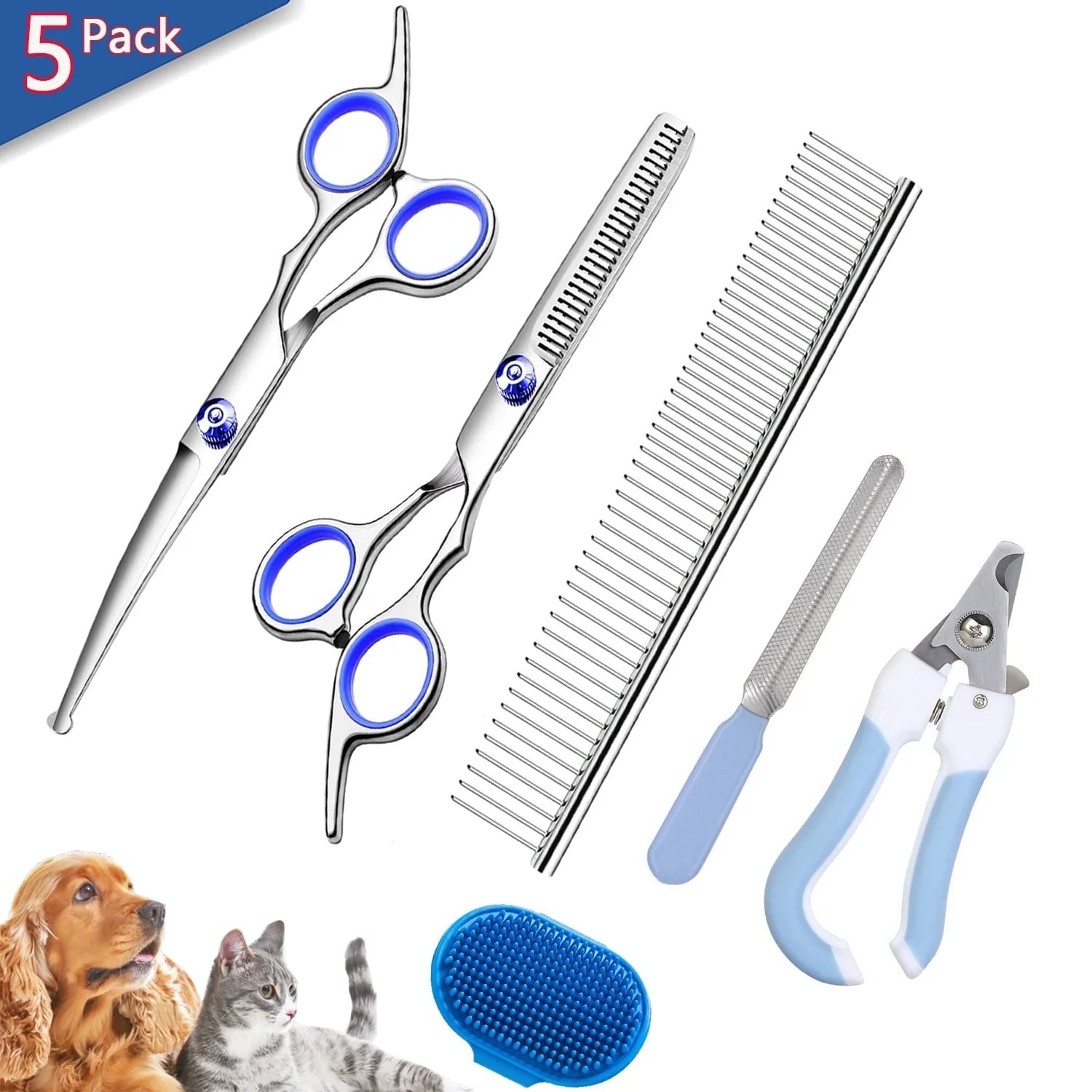 5 Pack Dog Grooming Scissors Set, Best Combo Dog Cat Grooming Kit, Professional