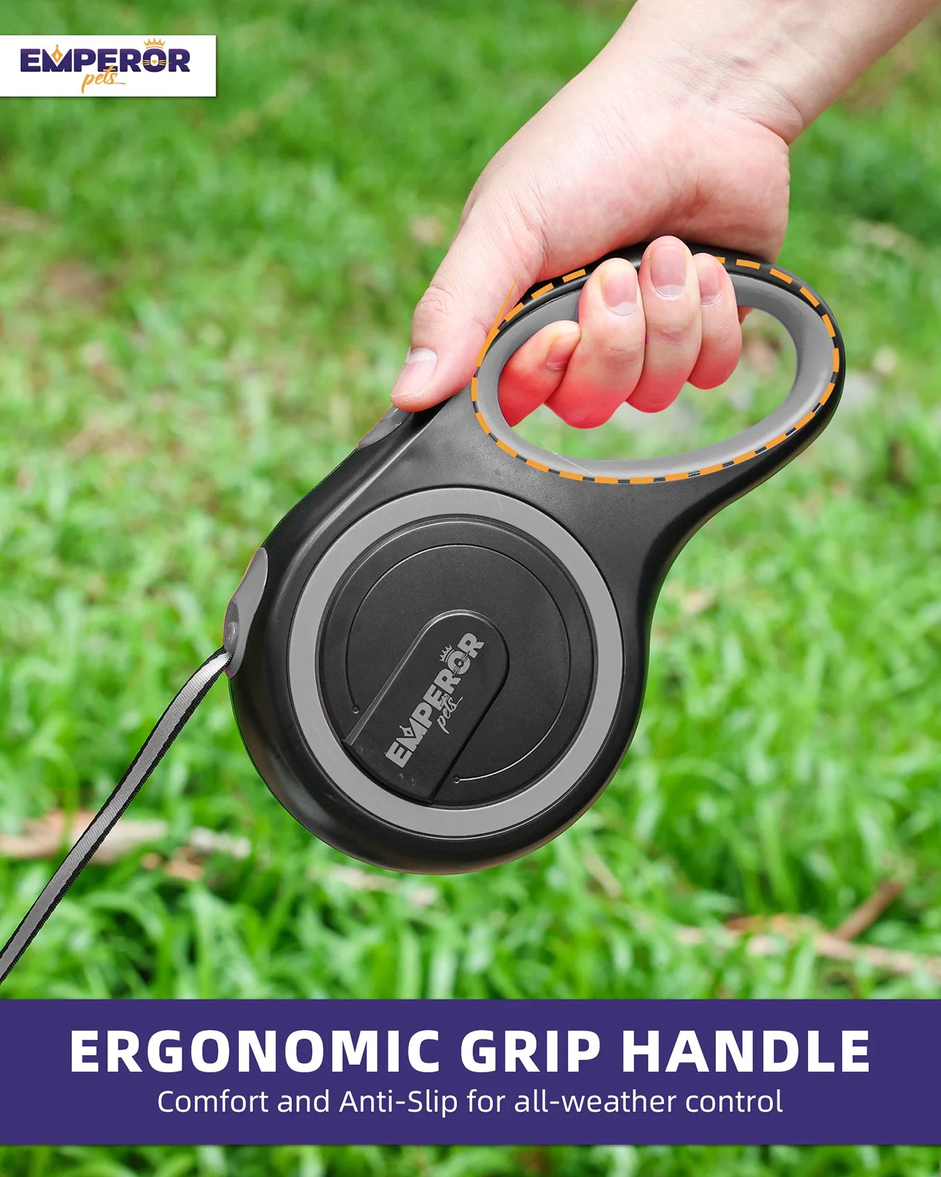 26 Ft Retractable Dog Leash for Large Dogs, up to 110 Lbs, Heavy Duty, Gray - GY26