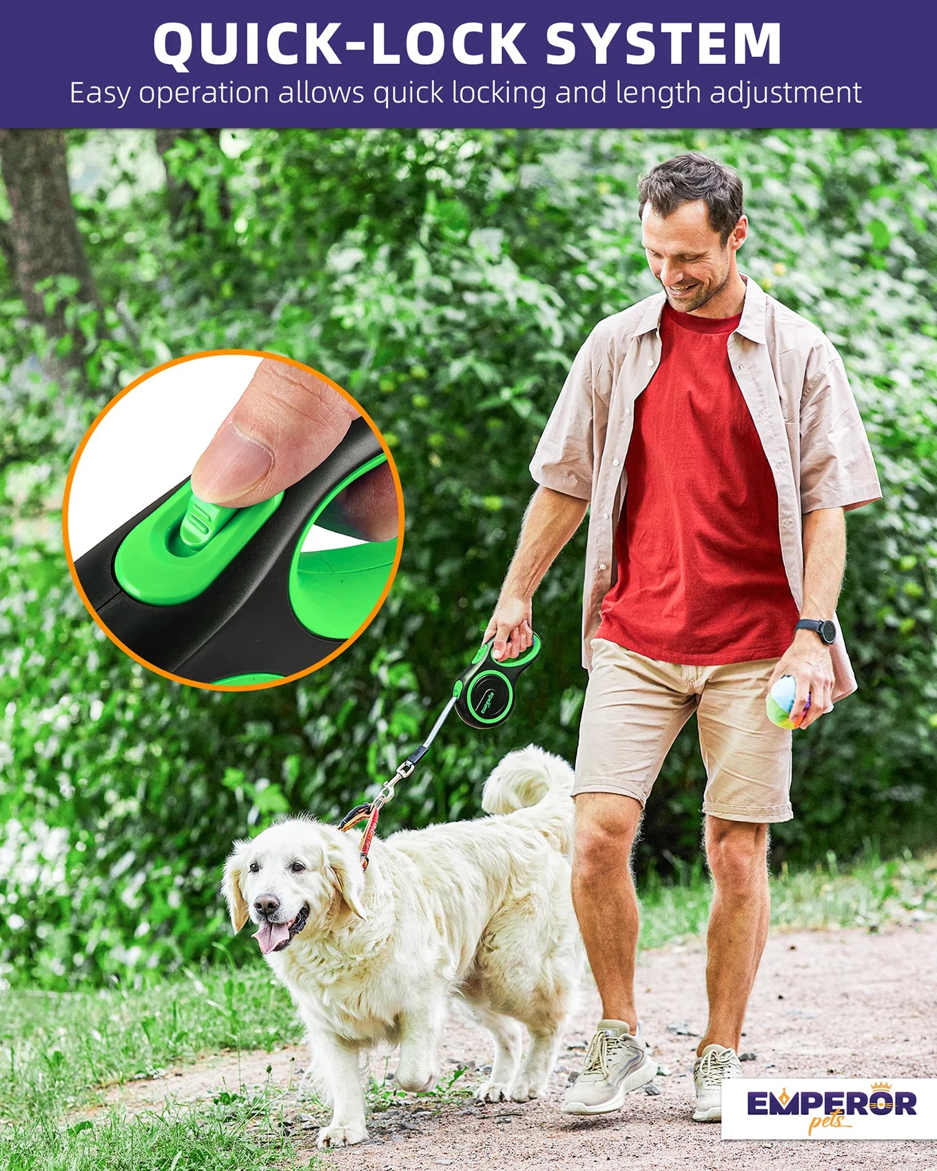 Zinc Alloy Retractable Dog Leash, 26 Ft Durable Slip Control Tape for Large Dogs up to 110 Lbs -GR26