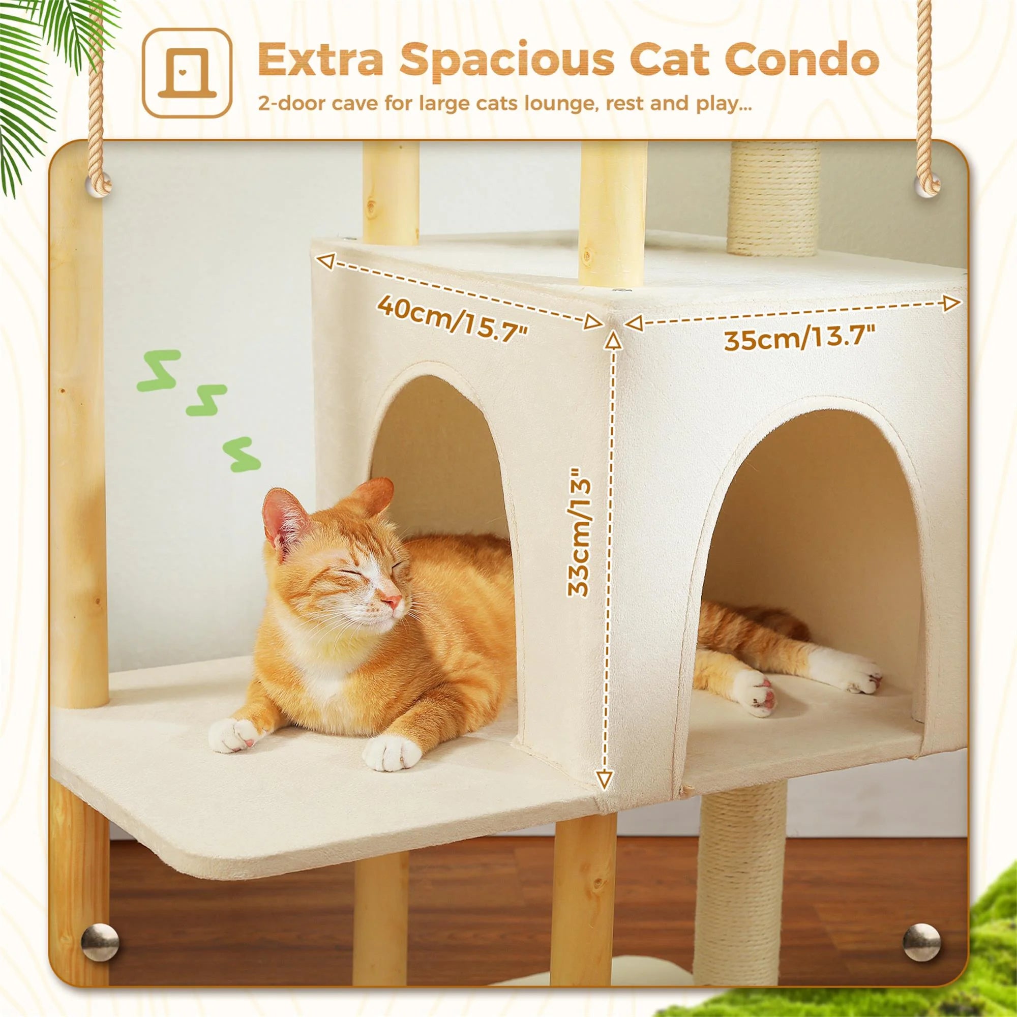 53" Cat Tree for Indoor Cats, Multi-Level Cat Climbing Tower with Sisal Scratching Posts and Top Perch, Beige
