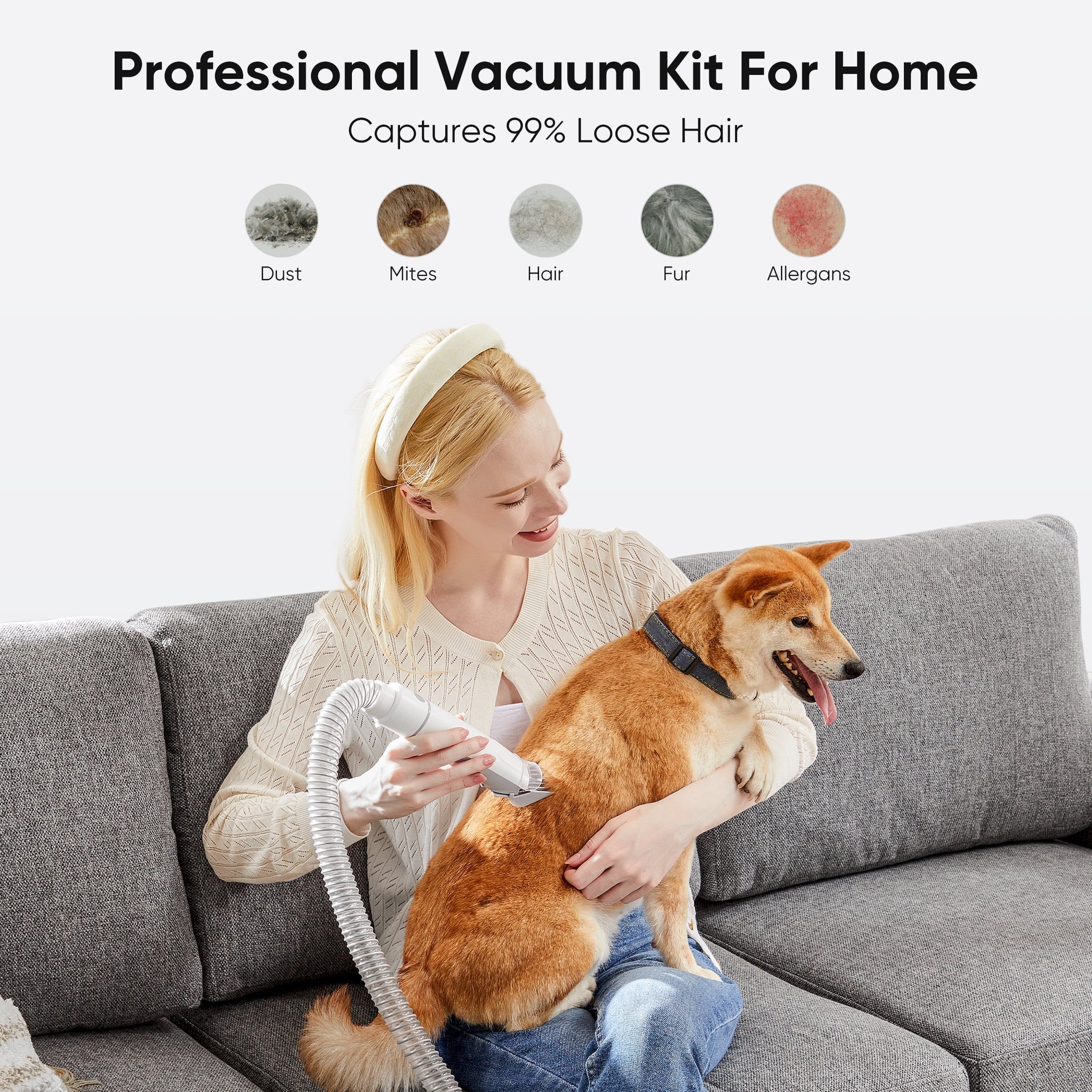 Dog Grooming Vacuum Kit 5-In-1 Electric Pet Trimmer, 2.5L Dust Box, Low Noise, White