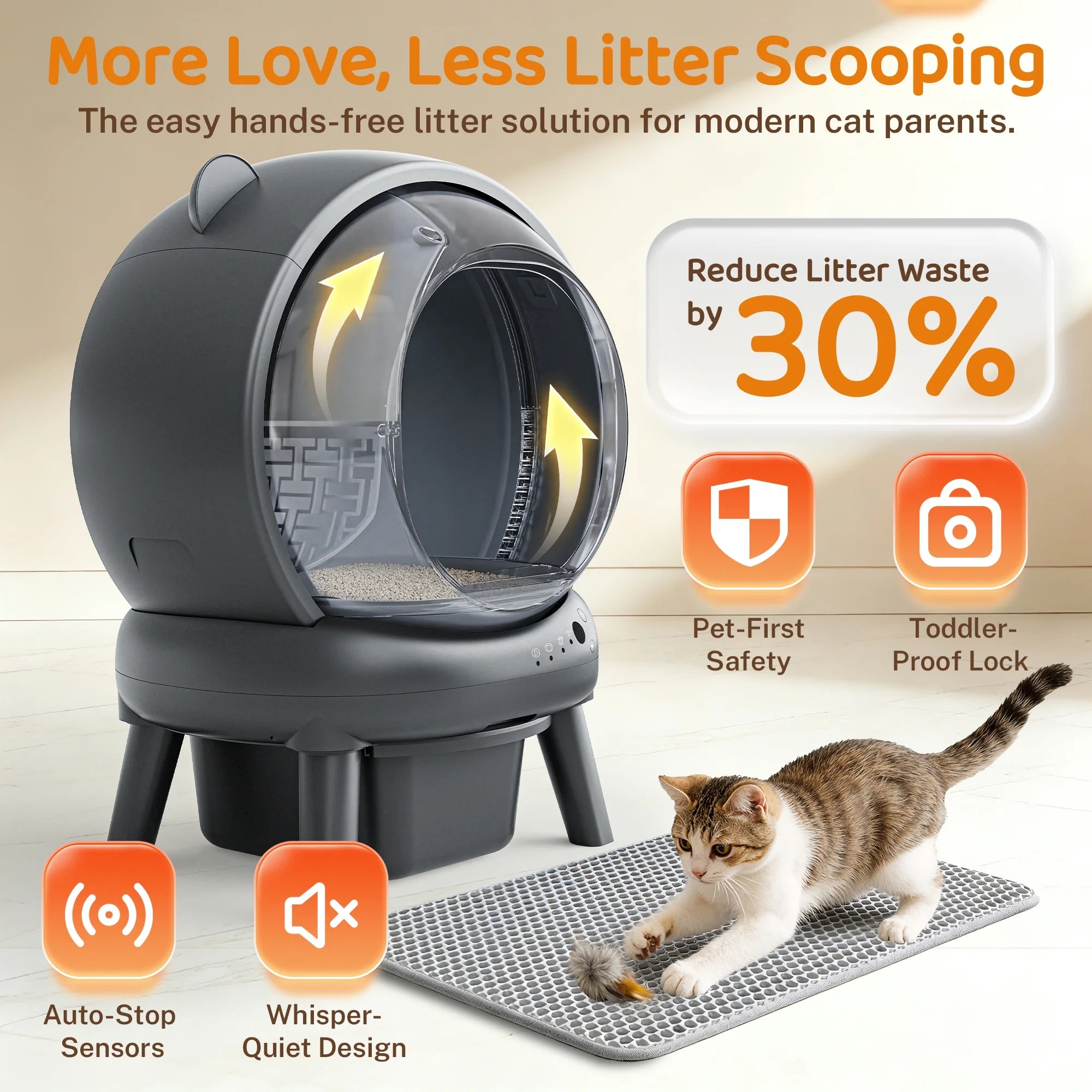 Automatic Cat Litter Box Self Cleaning, 100+15L Large Size Litter Box, 2.4G Wifi APP Control, Odor Removal, Safety Protection with Litter Mat & Liner
