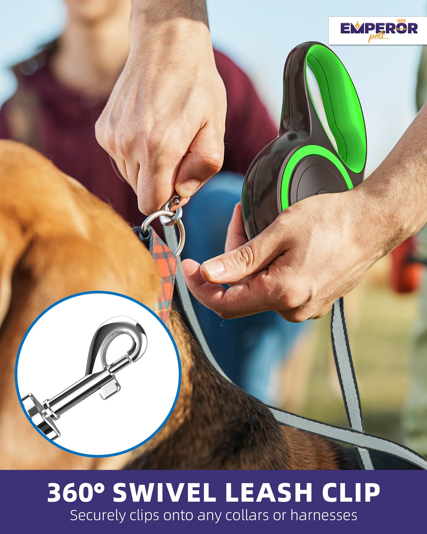 Zinc Alloy Retractable Dog Leash, 26 Ft Durable Slip Control Tape for Large Dogs up to 110 Lbs -GR26