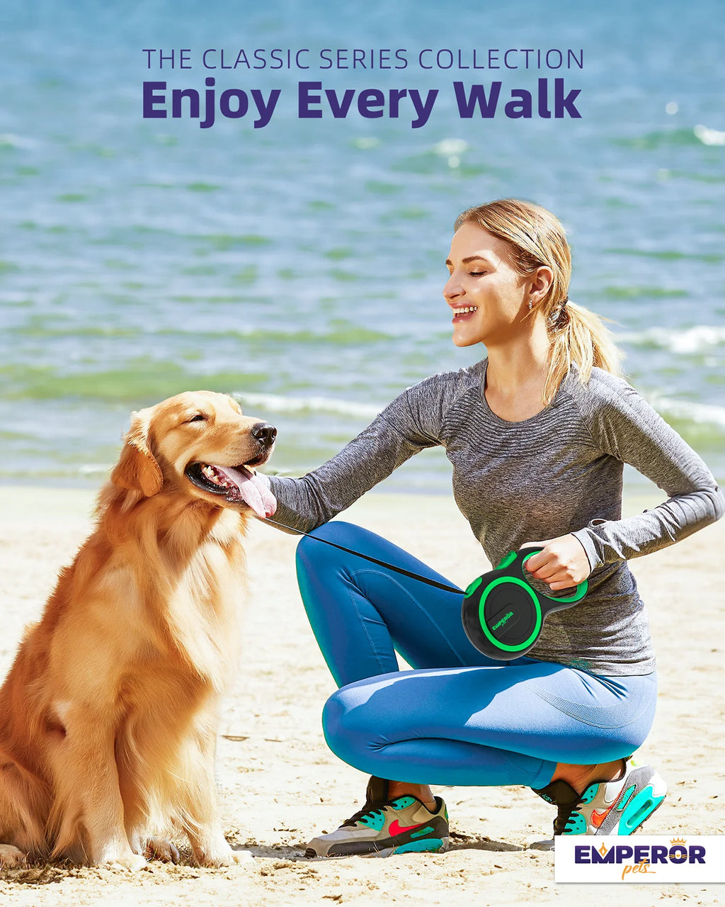Zinc Alloy Retractable Dog Leash, 26 Ft Durable Slip Control Tape for Large Dogs up to 110 Lbs -GR26