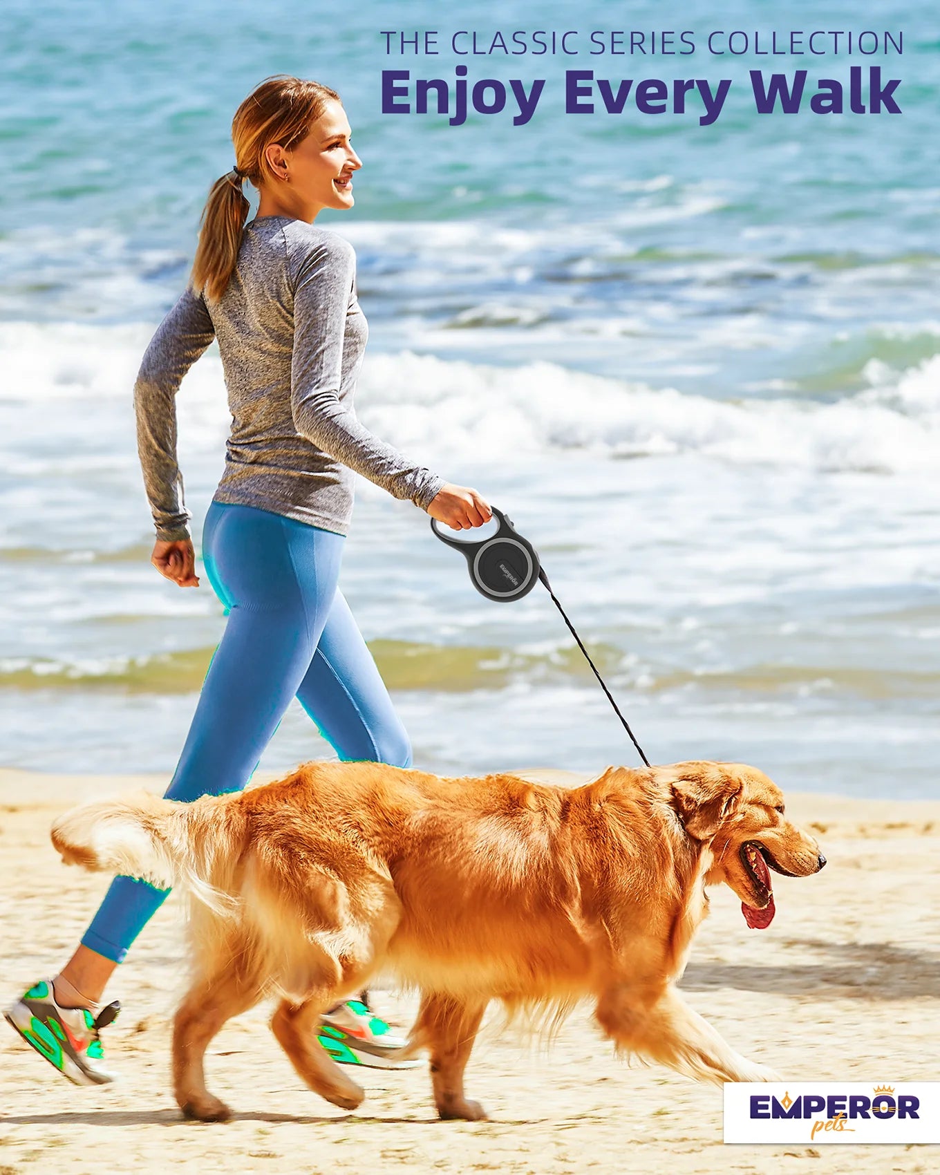 26 Ft Retractable Dog Leash for Large Dogs, up to 110 Lbs, Heavy Duty, Gray - GY26